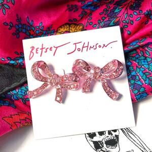 NWT Betsey Johnson Pink Rhinestone Bow Earrings | Coquette Y2K Balletcore Gift